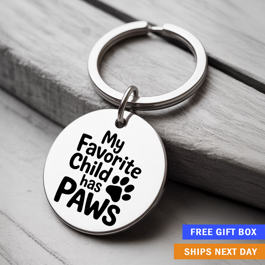 My Favorite Child Has Paws Keychain | Funny Gift for Pet Owners, Dog Moms & Cat Dads