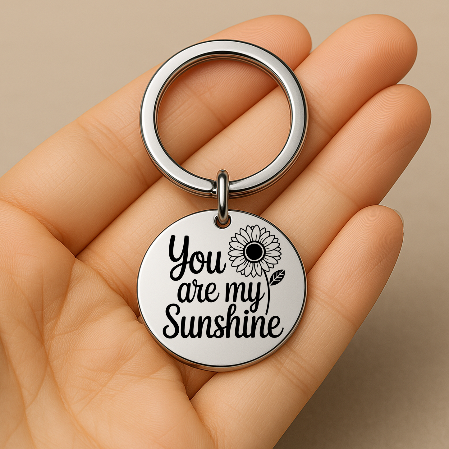 You Are My Sunshine Keychain | Sentimental Gift with Sunflower Engraving