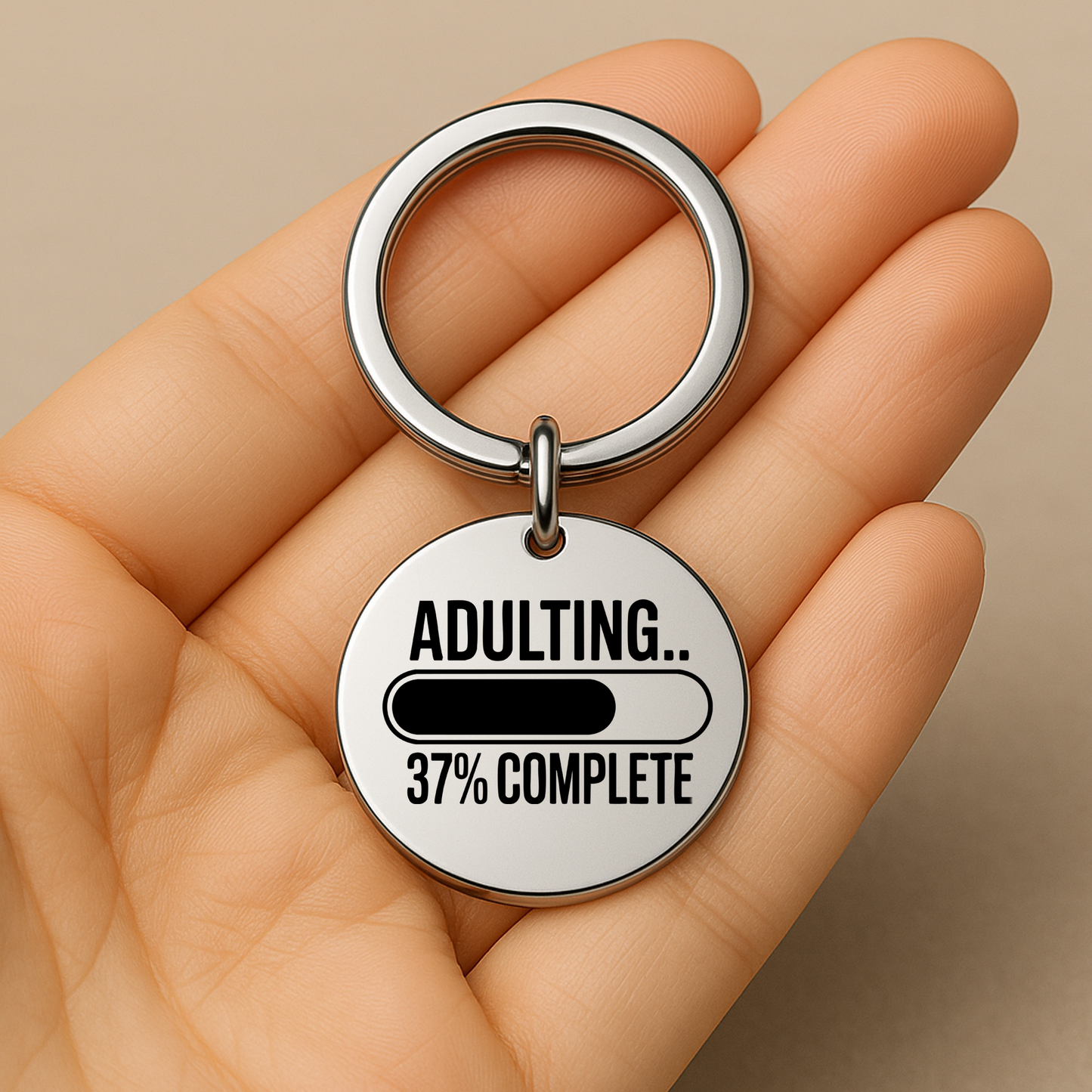 Adulting 37% Complete Keychain | Funny Gift for New Adults, Grads, or Anyone Faking It