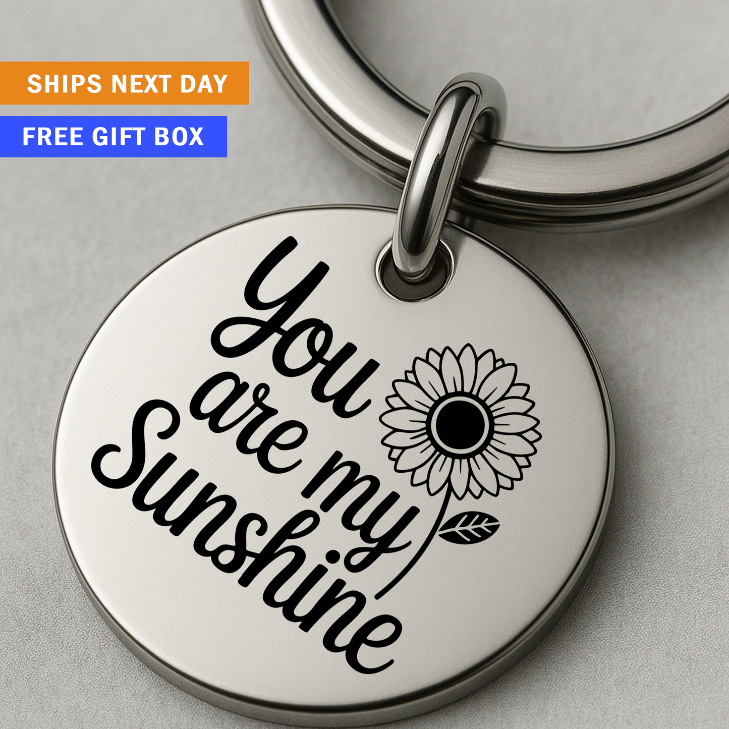 You Are My Sunshine Keychain | Sentimental Gift with Sunflower Engraving